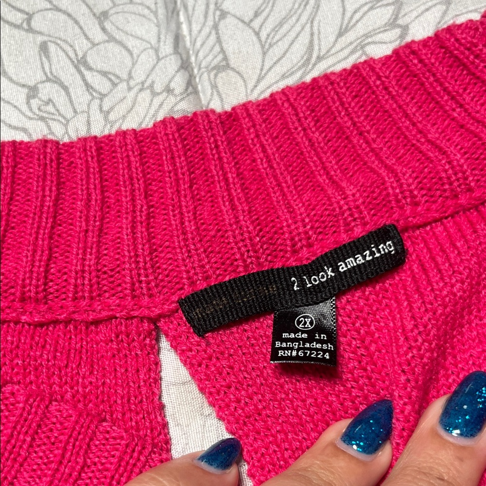 Vibrant Pink Cable Knit Sweater - Picture 2 of 4